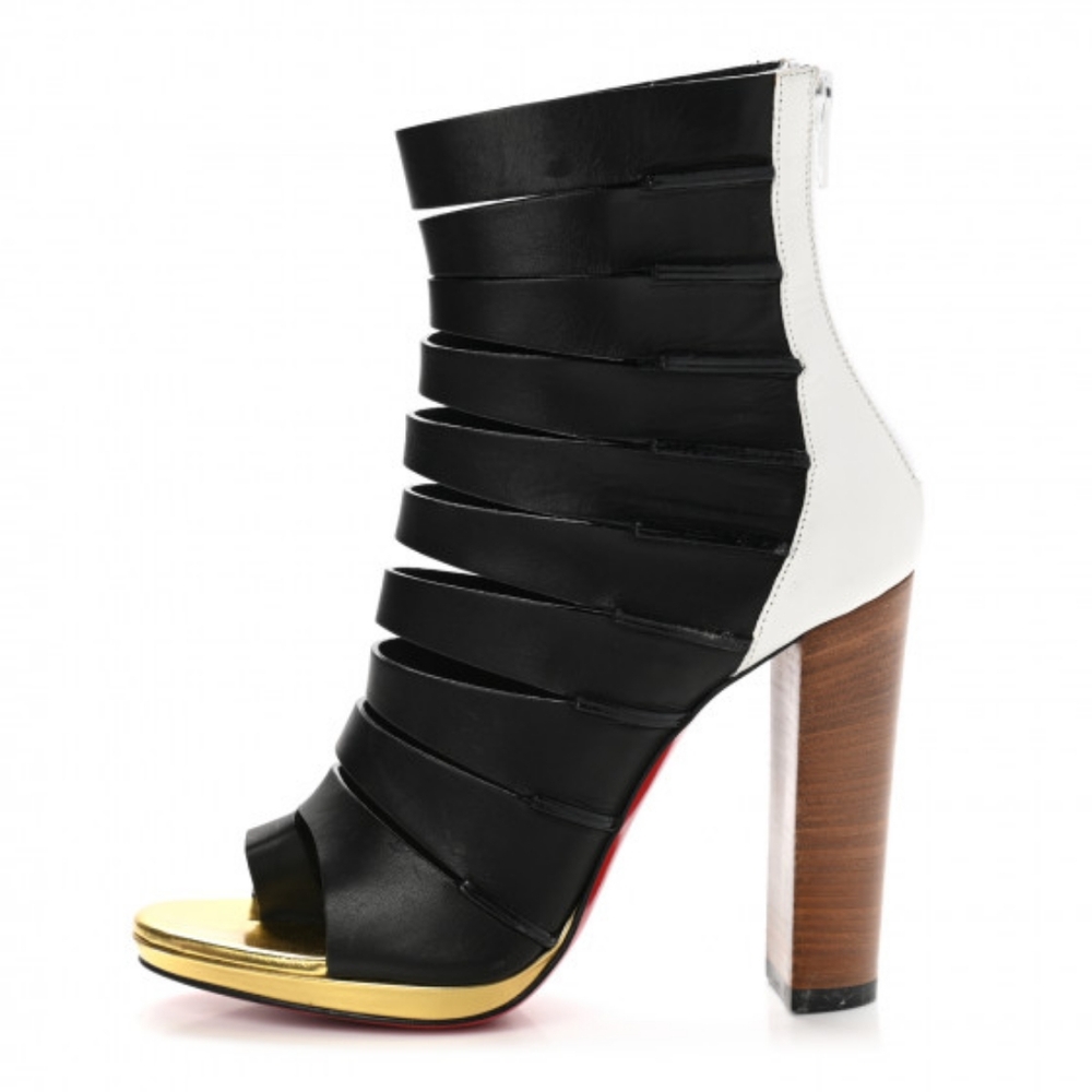 Christian Louboutin Decoupata 120 Strappy Calf Boot Heels Size 36 Black/White